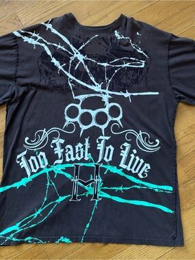 Blac Label short sleeve in brown. Graphic  "Too Fast Too Die / Too Young To Die"